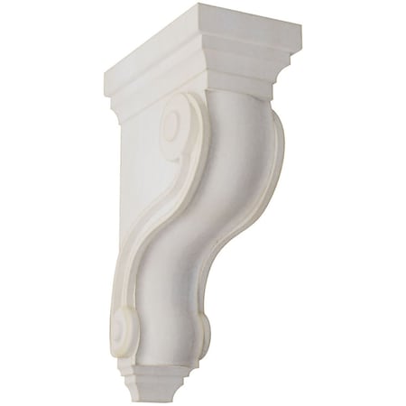 Ekena Millwork 3 3/8"W x 6 1/2"D x 10 1/2"H Boston Traditional Scroll Wood Vintage Decor Corbel, Chalk Dust White CORWD03X06X10TSWH